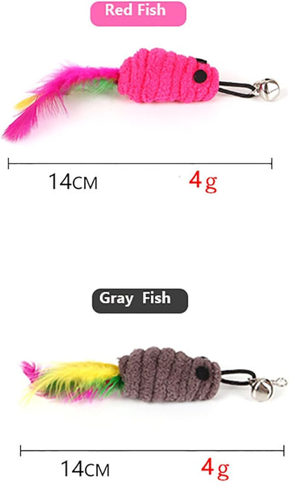 2 Pcs Cat Toys Interactive Refill Replacement Feather Pack Furry Tail Butterfly Dragonfly Fish Mouse Caterpillar Worm Birds Feathers for Kitten Cats, 21 Variety Styles CT15-17 Red Fish