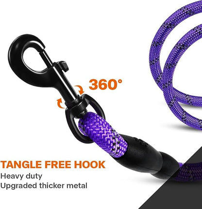 Taglory Rope Dog Leash 5 FT with Comfortable Padded Handle, Highly Reflective Threads Leash and Anti-Tangle Clip for Walking Small Dogs, 3/8 inch, Purple