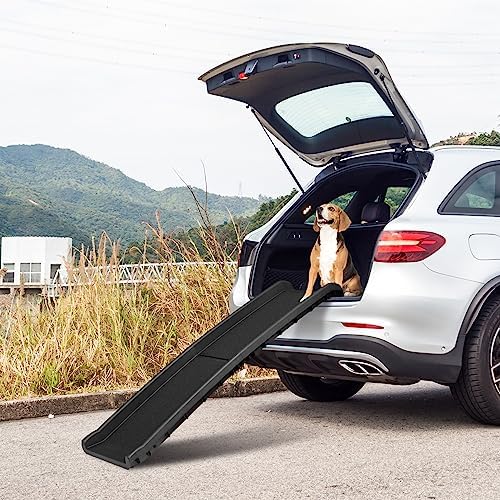 62 Inch Portable Folding Dog Ramp,Lightweight Outdoor Indoor Pet Ramp Stairs Step Ladder for Car, Truck, SUV, High Bed,Non-Slip Rug Surface Supports up to 154 lb - Image 2