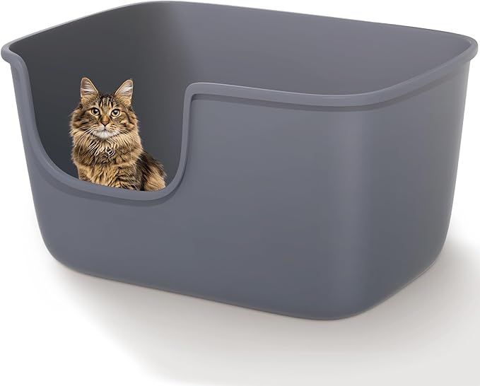 Vealind Large Cat Litter Box for Indoor Cats High Sided and Low Entry Litter Box 22.2"×14.9"×12" Tall Litter Boxes with High Back Deep Wall XL Cat Litter Boxes (Grey)
