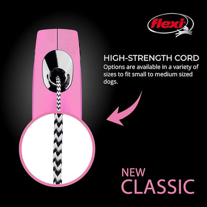 Flexi New Classic Retractable Dog Leash (Cord), 16 ft, Medium, Pink