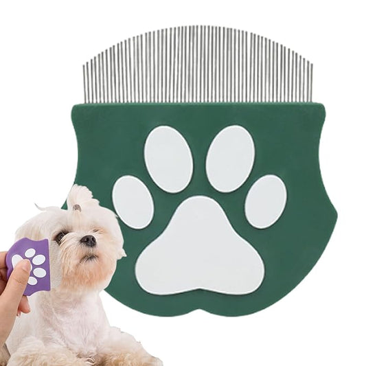 Pet Detangling Flea Comb, Dog Facial Eye Comb, Stainless Steel Tear Stain Remover, Round-Head Grooming Comb for Dog Cat (Green)