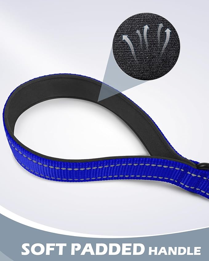 Joytale Strong Short Dog Leash 18 Inch, 1.2 Inch Wide, Heavy Duty, Padded Handle for Traffic Control, Reflective Leash for Medium and Large Dogs Walking Training, Royal Blue