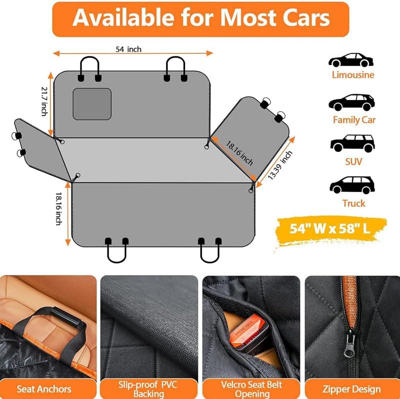 Dog Car Seat Cover for Back Seat, 100% Waterproof Pet Seat Cover with Mesh Visual Window, Scratchproof Nonslip Dog Hammock for Car, Bench & Cargo Liner Style, Universal Size Fits Cars, SUVs, Trucks - Image 7