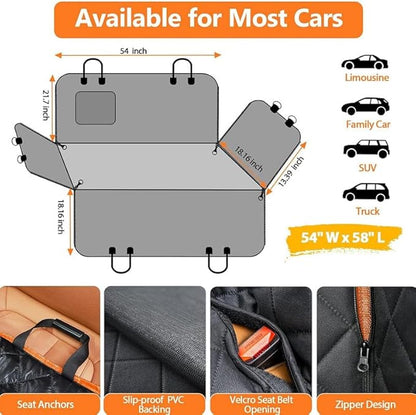 Dog Car Seat Cover for Back Seat, 100% Waterproof Pet Seat Cover with Mesh Visual Window, Scratchproof Nonslip Dog Hammock for Car, Bench & Cargo Liner Style, Universal Size Fits Cars, SUVs, Trucks
