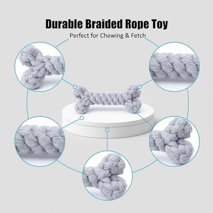 Dog Rope Toys Set with Bone-Shaped Chew Toy, Durable Cotton Rope Toys for Teething, Training, and Interactive Play for Small to Medium Dogs (Gray)
