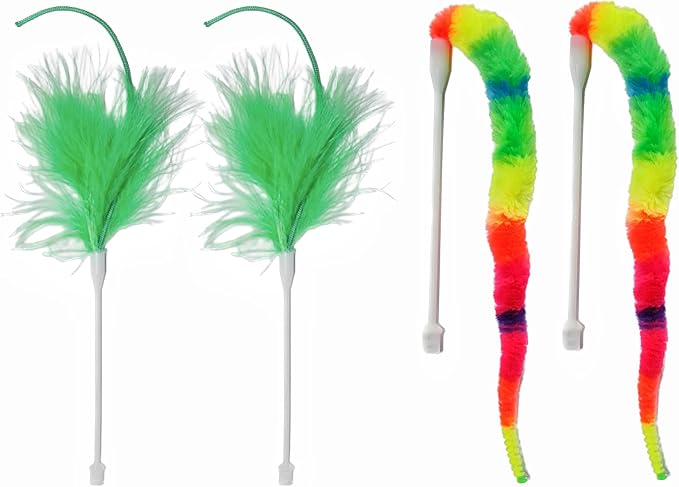 Hide and Seek Cat Toy Replacement Feather Wands 4 pcs 2 Feather and 2 Worm Replacement Sticks