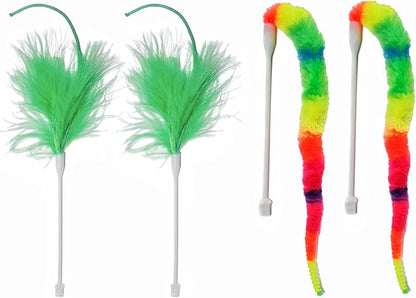 Hide and Seek Cat Toy Replacement Feather Wands 4 pcs 2 Feather and 2 Worm Replacement Sticks