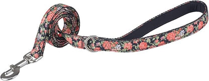 Black Floral Print Dog Leash - 4Ft Durable Nylon for Medium & Large Dogs, Lightweight (M, Black Floral)