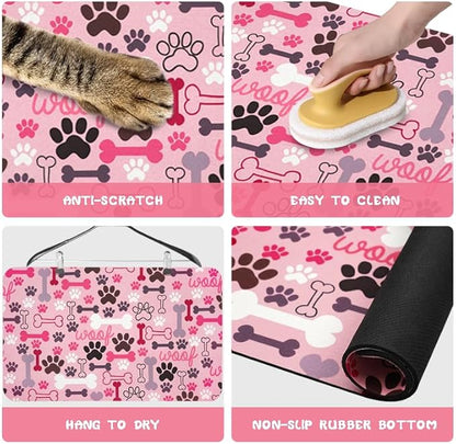 Dog Food Mats for Floors Waterproof, Pet Water Bowl Mats Pet Feeding Absorbent Placemats Pink 16 * 24 inch
