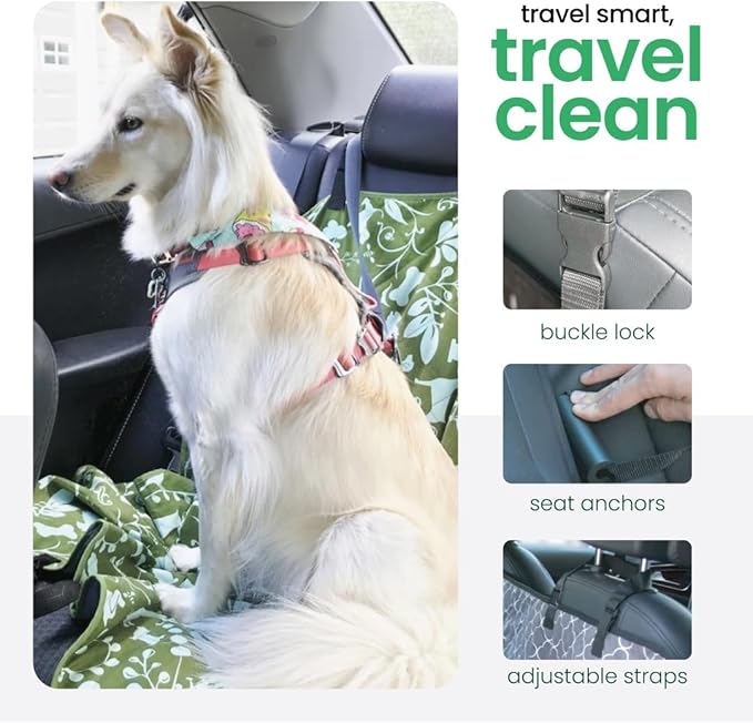Molly Mutt 3-in-1 Back Seat Cover for Dogs, 100% Cotton Canvas Back Seat Hammock with Headrest Straps, Belt Slots, & Anchors, Non-Skid Cargo Area Cover, Machine Washable, No Harmful Chemicals, 56"x56"