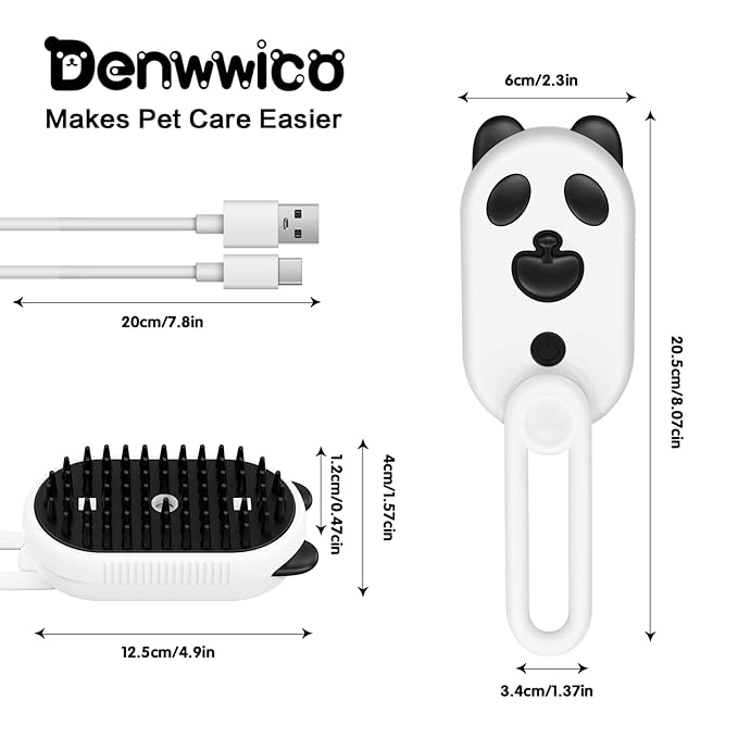 Cat Steam Brush, 3-in-1 Steamy Cat Brush for Shedding and Grooming, Pet Misting Brushs for Indoor Cats and Dogs, Rechargeable Cats Hair Brushs with Soft Silicone Bristles for Massaging, White