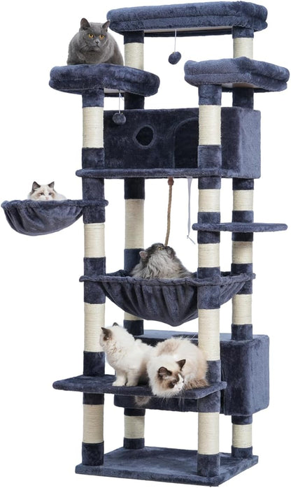 Cat Tree for Indoor Cats Large Adult, 74" Cat Tower with 3 Big Platforms, 2 Baskets, 2 Condos, Multi-Level Cat Scratching Posts, Smoky Gray GCT030G