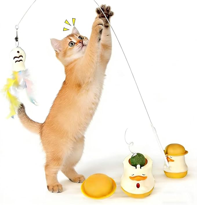 Cat Toy with Feathers, Jumps and Spins, Two Modes, Suitable for Indoor, Home, Sofa Corners, Furniture, Floors, Travel Play, enriching Your Cat's Life, and Outdoor use.