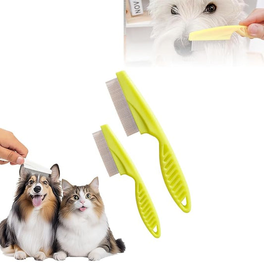 Multifunctional Pet Comb,2PCS New Pet Hair Removal Flea Comb for Dogs Cats,Grooming Brush Fine Magic Knot Remover,Fine-Tooth Stainless Cleaning Massage Brush for Puppies (Green)