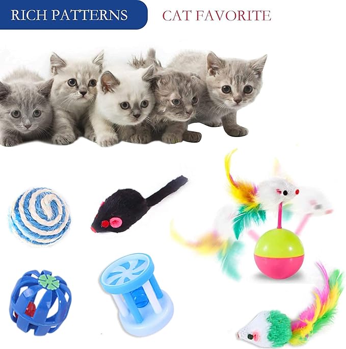 Cat Toys 20 Pcs,Kitten Toys for Indoor Cats, Pet Play Tunnel and Tube Toy,Cat Tunnel Interactive Feather Teaser Wand Ball Toy Set for Kitty and Cats (20PCS)