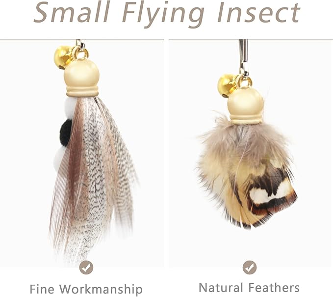SONGWAY Cat Toy Wand Replacement - 8 Pieces Insect Cat Toys, Cat Feather Toy Refills, Cat Teaser Wand Attachments, Interactive Cat Toys for Indoor Cats