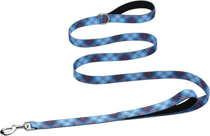 Hikiko Double Handle Dog Leash 4 Foot for Small Medium Large Dogs, Padded Traffic Handles Lead for Walking Training (Blue Plaid)