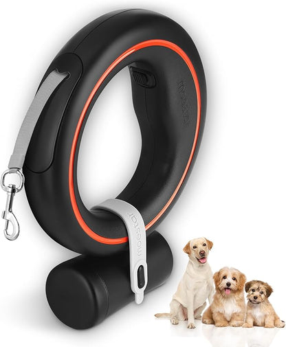 UFO Retractable Dog Leash Hands Free Wearable with Poop Bag Holder One-Handed Brake Pause Lock 360° Tangle Free 10ft Dog Leash for Up to 66lbs Medium Small Dogs (Black/Orange)