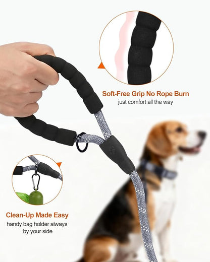 Joytale Dog Leash for Small Dogs, Heavy Duty Nylon Leashes with Comfortable Padded Handle and Highly Reflective Threads, Ideal for Walking and Training, Gray, 6'×3/8''