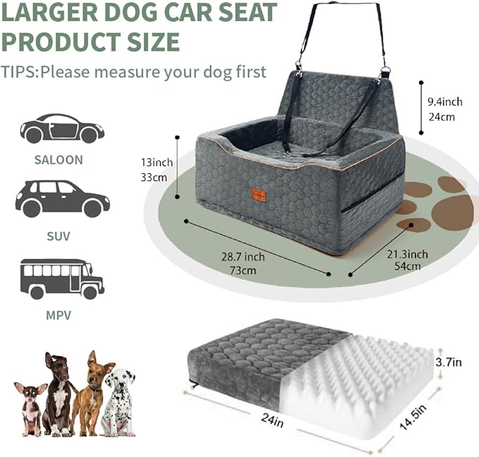 Dog Car Seat Medium Sized Dog Under 60 Lbs, Large dogBed for Car Back Seat, Booster Seat for 2 Small Dogs,PortableDog Travel Accessories
