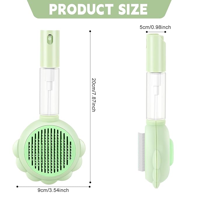 Cat Hair Brush for Shedding, 3-in-1 Pet Spray Hair Removal Comb with Visual Spray & Release Button, Waterproof Dog Grooming Brush for Furry Pet (Green)