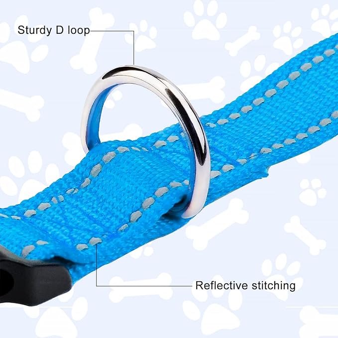 FunTags Reflective Dog Collar, Sturdy Nylon Collars for Puppy and Extra Small Girl and Boy Dogs, Adjustable Dog Collar with Quick Release Buckle,SkyBlue,5/8" Width