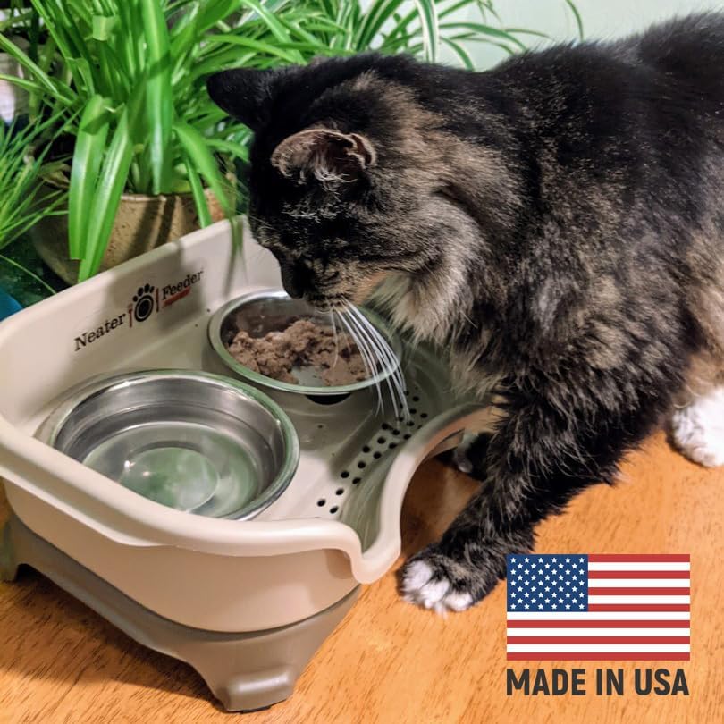 Neater Feeder Express Mess Proof Cat Bowls Elevated, No Spill Feeding Station, Stainless Steel Dishes for Food and Water, Raised Bowls for Indoor Cats, No Fatigue Whisker Friendly Dish, Cappuccino - Image 2