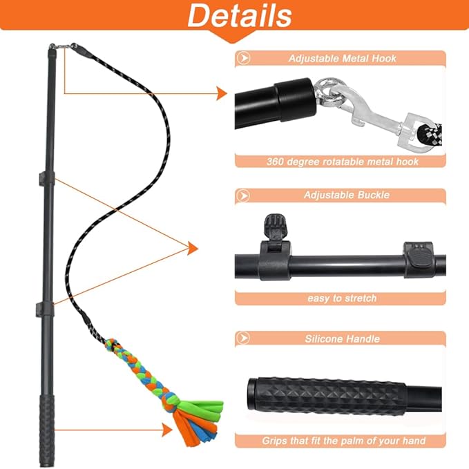 ASOCEA Flirt Pole for Dogs,Interactive Dog Toy with Squeaky Plush Rope Lure Toy,Dog Teaser Wand for Large Medium Small Dog Puppy Outdoor Exercise & Training