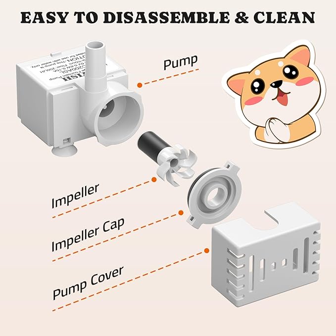 Pawtners Replacement Pump for 10in/6.7in Dog Fountain, Replacement Pump with Water Sensor & Indicator Light, Water Fountain for Cats Inside Ultra Quiet Water Pump,Easy to Disassemble & Clean