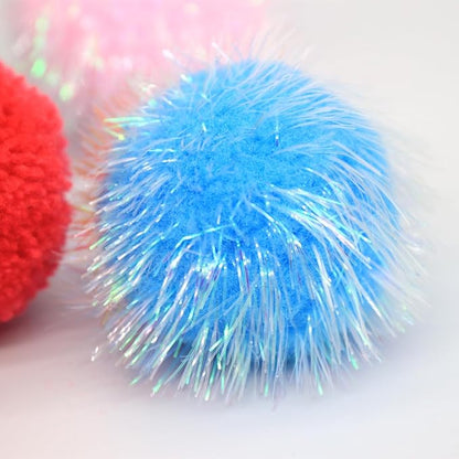 14-Pack Cat Toys Balls - No Bells Quiet Interactive Toys, Soft Pom Poms & Sparkle Balls for Kittens & Adult Cats, Safe for Batting Chasing (7 Sparkle Fuzzy Balls+ 7 Yarn Balls)