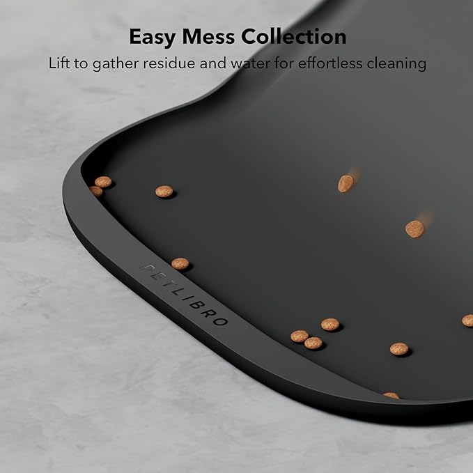 PETLIBRO Dog Food Mat, Keep Floors Clean Under Food & Water Bowls, Non-Slip Waterproof Mat for Automatic Feeders & Cat Water Fountains, 22” x 16.5”, Black
