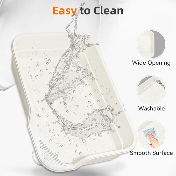 Extra Large Litter Box with Low Entry,Jumbo Cat Litter Box for Kitty and Senior Cats,Cat Box for Indoor Cats,Open Top Corner Litter Pan,Easy to Clean,23.6" L x 15.7" W x 5.9" H (White)