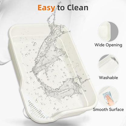 Extra Large Litter Box with Low Entry,Jumbo Cat Litter Box for Kitty and Senior Cats,Cat Box for Indoor Cats,Open Top Corner Litter Pan,Easy to Clean,23.6" L x 15.7" W x 5.9" H (White)