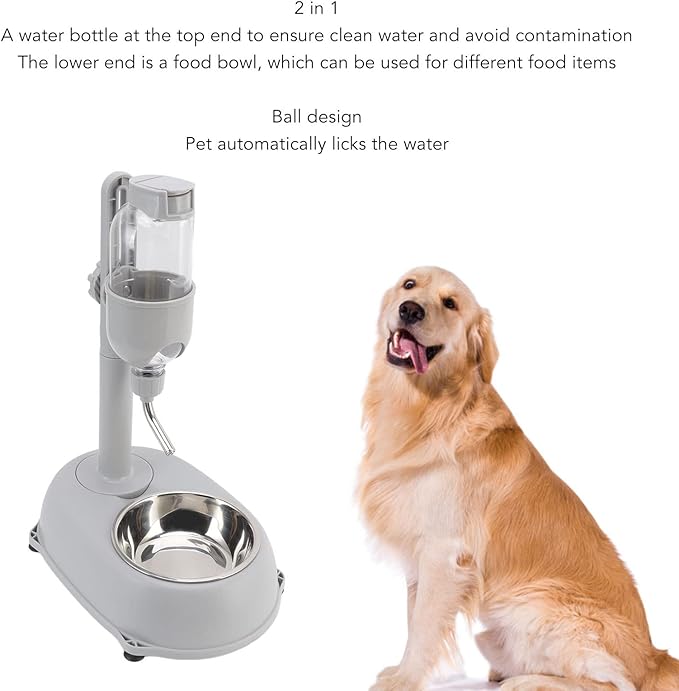 Pet Standing Water Dispenser Bowl, Standing Bowl with Detachable Pole Automatically Feeding Water Height, with Non Slip Pad