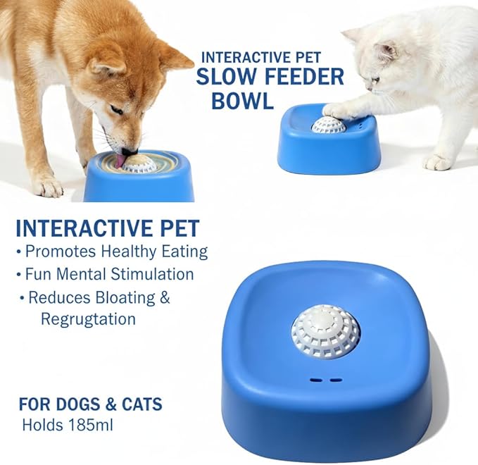 Slow Feeder Dog Bowls for Liquid with Rolling Ball, Interactive Lick Bowl Licking Slow Feeder for Wet Food, Water & Treats Lick Toy for Dogs Cats Large Medium Small