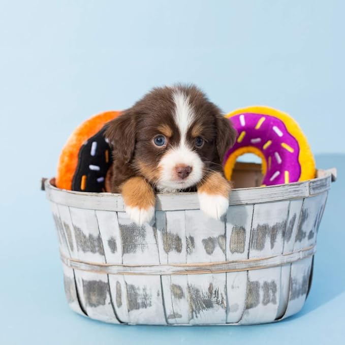 ZippyPaws Donutz - No Stuffing Dog Toys to Keep Them Busy, For Small and Medium Dogs, Squeaky Pet Toy for Boredom, Unstuffed Chew Toy, Soft Plush Puppy Products, Funny Food Toy - Pumpkin Spice Donut