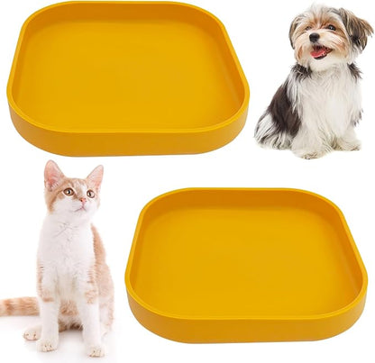 Fhiny 2PCS Silicone Cat Bowls Set 5.9 x 5.9 in Shallow Dog Dish Whisker Friendly Cat Food Plate for Dry & Wet Food Dishwasher Safe Non-Slip Pet Feeding Bowls for Kittens and Puppies (Yellow)