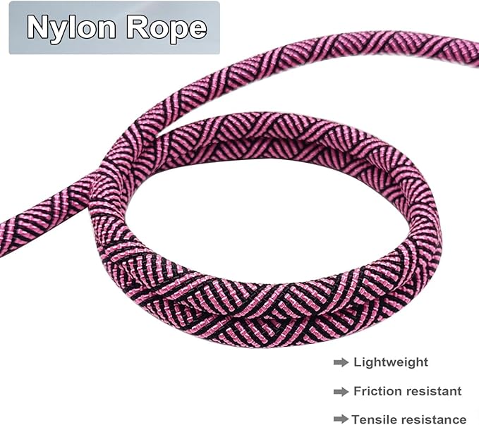 MayPaw Heavy Duty Rope Dog Leash, 3/4/5/6/7/8/10/12/15 FT Nylon Pet Leash, Soft Padded Handle Thick Lead Leashes for Large Medium Dogs (Pink Black, 1/2" * 10')