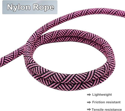 MayPaw Heavy Duty Rope Dog Leash, 3/4/5/6/7/8/10/12/15 FT Nylon Pet Leash, Soft Padded Handle Thick Lead Leashes for Large Medium Dogs (Pink Black, 1/2" * 10')