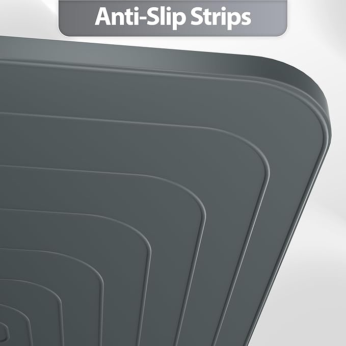 Silicone Dog Food Mat, Waterproof Anti-Slip Pet Feeding Mat with Warped Resistant Raised Edge,Spill-Proof Lip Floor Protection,Dishwasher-Safe Pet Placemat for Dogs & Cats(L 24" x 16" Gray)