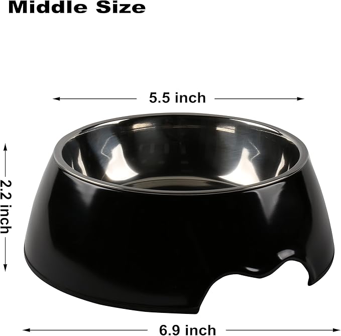 M&BGWPP Melamine Plastic Dog Food Bowl, Non Skid Base，Anti-Slip Pet Feeder Bowls, 2-in-1 Removable Stainless Steel Pet Feeder Holder for Dogs and Cats (14oz 6.89in*2.24 in, Black)