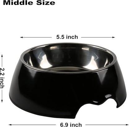 M&BGWPP Melamine Plastic Dog Food Bowl, Non Skid Base，Anti-Slip Pet Feeder Bowls, 2-in-1 Removable Stainless Steel Pet Feeder Holder for Dogs and Cats (14oz 6.89in*2.24 in, Black)