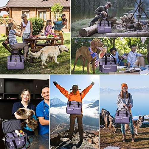 BAGLHER Dog Travel Bag for Supplies - Double-Layer Airline Approved Weekend Pet Travel Organizer Set for Dog and Cat Tote with 2 Pet Food Containers and 2 Collapsible Silicone Bowls Purple - Image 5