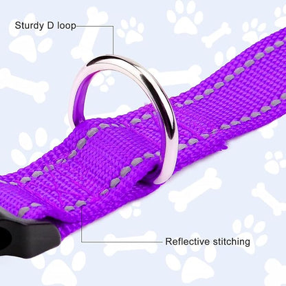 FunTags Reflective Dog Collar, Sturdy Nylon Collars for Puppy and Extra Small Girl and Boy Dogs, Adjustable Dog Collar with Quick Release Buckle,Purple,3/8" Width