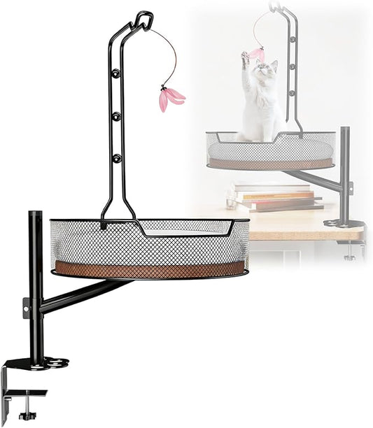 Desk Hammock for Cat with Height Adjustable Lounging Bed Perch Breathable Cloth Resting Bed Hammock