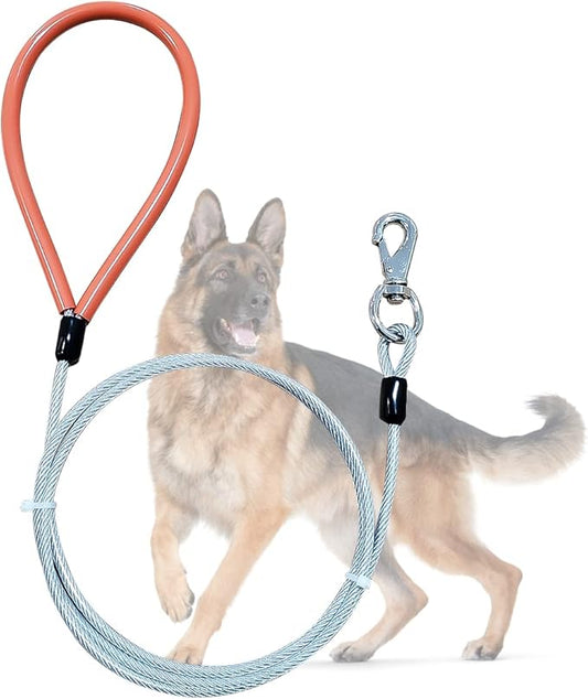 Heavy Duty Dog Leash, Chew Proof Metal Leash for Large Dogs (Up to 250lbs), WireRope Dog Leashes with Soft Silicone Grip (Transparent, 5 FT)