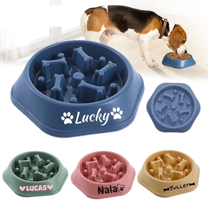 Personalized Slow Feeder Dog Bowl, Non-Slip, Customizable, 7.4 in x 2 in x 9.4 in