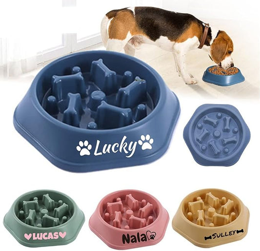 Personalized Slow Feeder Dog Bowl, Non-Slip, Customizable, 7.4 in x 2 in x 9.4 in
