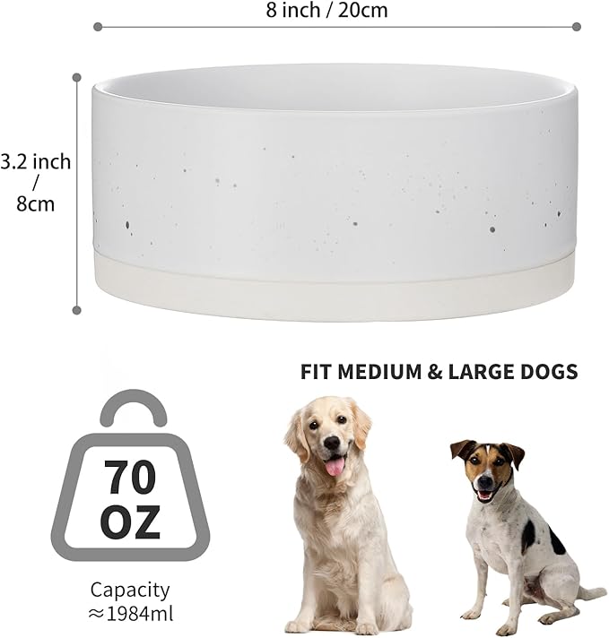 Oslo Ceramic Dog Bowl - 8'' Dog Food Water Bowl for Medium and Large Dogs, Heavy Duty Non-Slip Dog Dish, Modern Scandi-Style Stoneware Pet Feeder Bowl, Dishwasher Safe (70Oz, White)